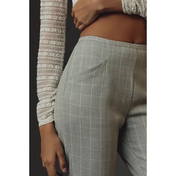 Anthropologie Skinny Trousers Grey Plaid Cropped Pants Women’s 6 TALL Pockets - Picture 4 of 13
